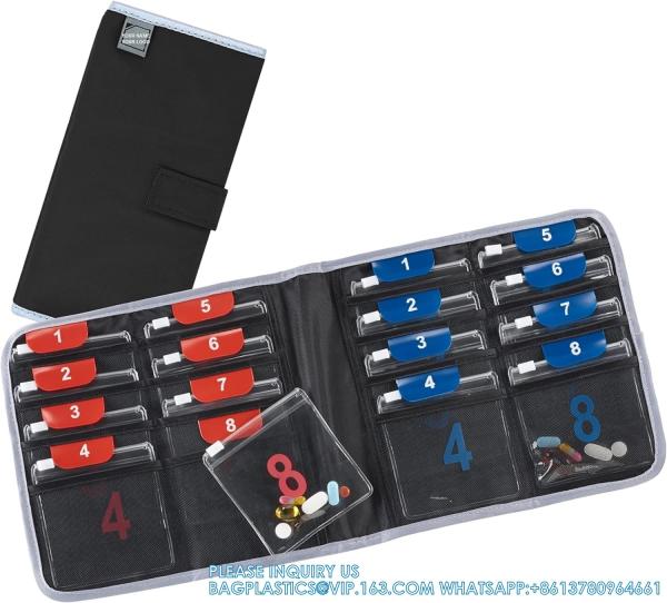 Travel Pill Organizer For Vitamins, Medication, Prescriptions, Or Medicine Storage Color Coded 16 Slot Sliml