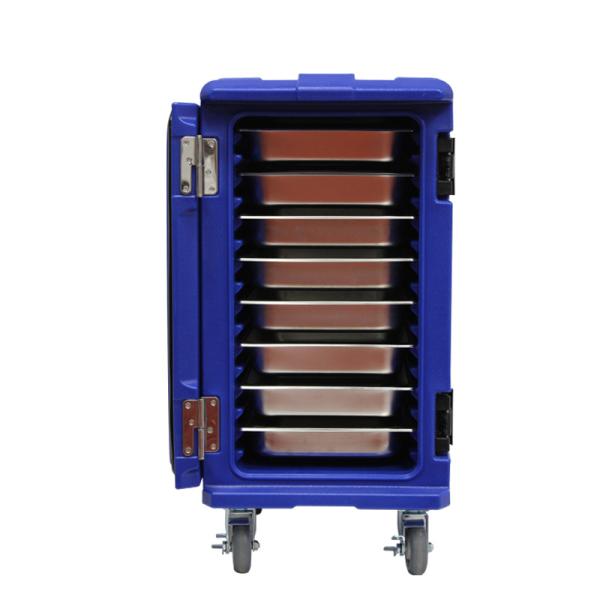 Blue Chemical Resistant Catering Tray Carrier Insulated Food Pan With Wheels