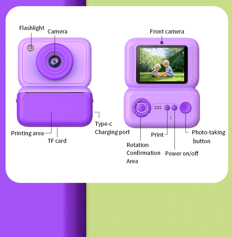 DLC Kids Instant Print Camera 4800W Dual Camera 1080P Video One Click Photo Printing Anti Glare Screen CMOS MP3 Filter