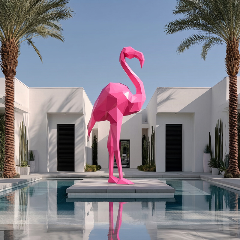 Large Pink Metal Flamingo Sculpture Garden Decor for Outdoor Spaces