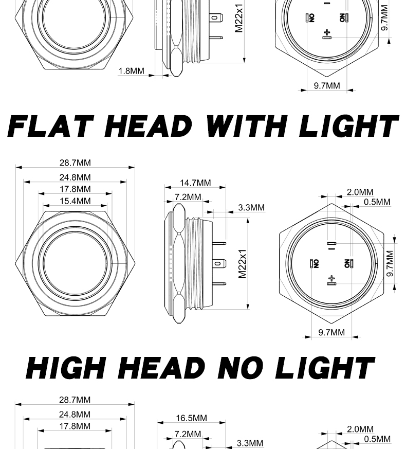 22mm ultra short metal button with light ultra-thin micro momentary led  metal push button switch