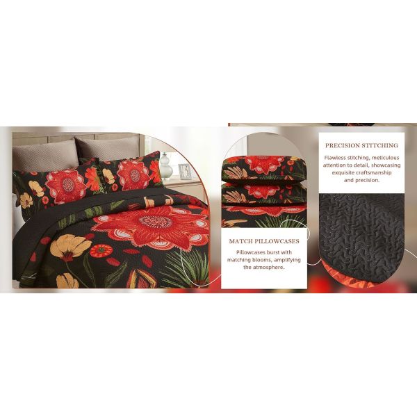 Farmhouse Reversible Lightweight Bedspread Coverlet,Mid Century Microfiber Bedding Quilts Set