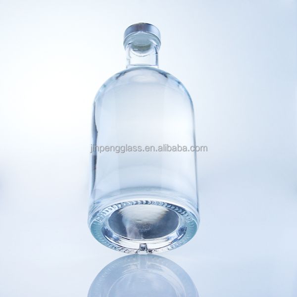 Botella redonda de vidrio de 375 ml Botella vacía clara para bebidas alcohólicas con manipulación superficial de grabado ácido