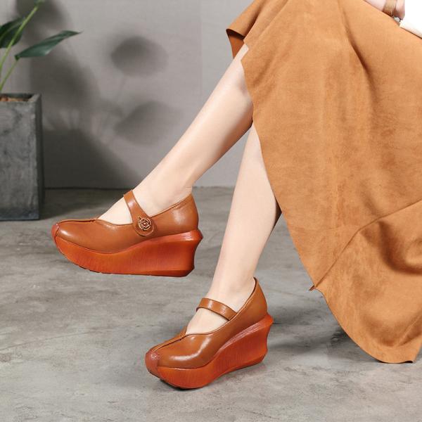 S413 New Style Genuine Leather Platform Wedge Shoes, Retro Increased Platform Shoes, Women'S Shoes Wholesale
