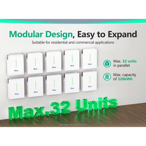 Deye RW-F10.2 LiFePO4 Lithium Ion Energy Storage Battery Wall-Mounted Solar Power System with Lithium Batteries