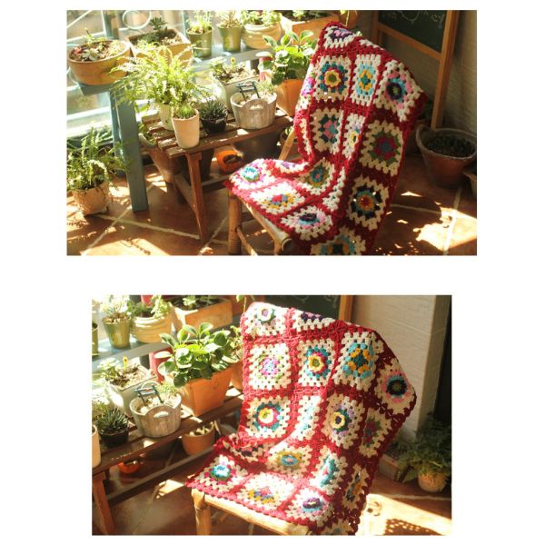 Y-F 85*65 Handmade Nordic Floral Daisy Rustic Sofa Farmhouse Granny Chic Home Art Decor Blanket