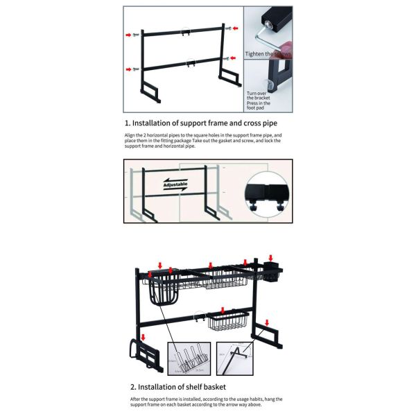 Flexible Adjustable Kitchen Rack for Dish Drying OEM 85x30x52cm