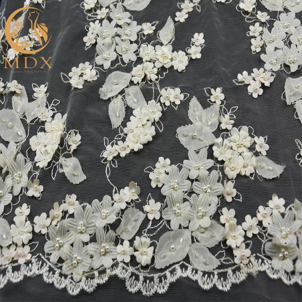 Tulle 3D White Flower Lace 80% Nylon Embroidery For Wedding