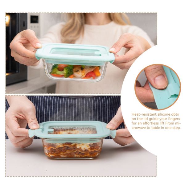 Customized logo durable freezer to oven borosilicate glass food storage container with Space-saving design for home goods store