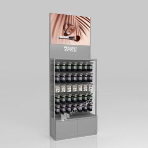 Makeup Display Counter Grey Oil Board Pendant With Light Box On The Back Cabinet