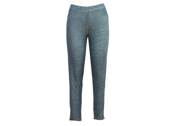 Knitted Ladies Casual Pants Fake Denim Dress Trousers Double Needle Stitch On Waist Band