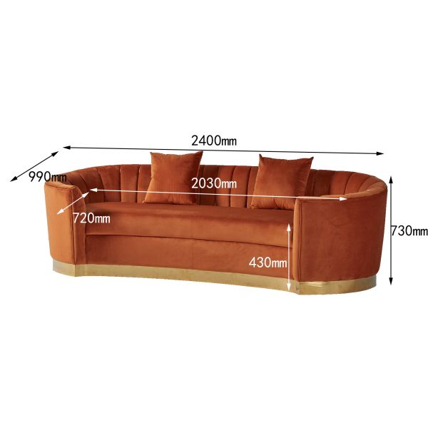 European Style Modern Fabric Orange Velvet Curved Sofa