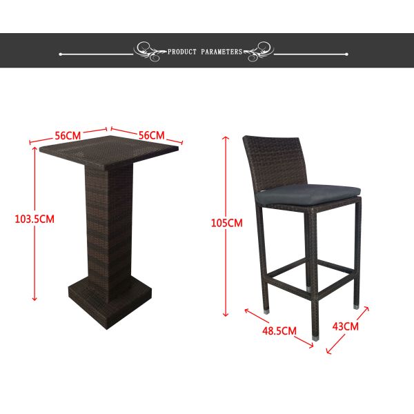 Classic outdoor bar balcony table and chair combination garden rain-proof rattan leisure bistro high table and bar stool