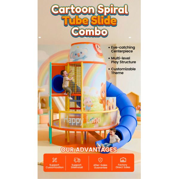 Cartoon Spiral Tube Slide | Custom Indoor Playground Equipment