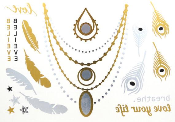OEM Fake Flash Gold Foil Body Hand Sticker Custom Metallic Temporary Tattoo