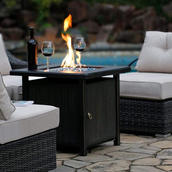 Crater Rectangle Tabletop Fire Pit 28 Inch Steel With Cover Lid