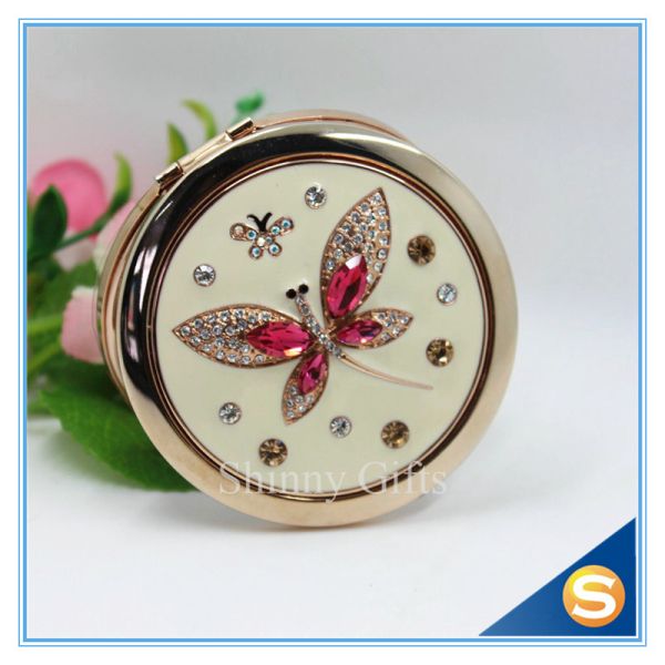 Shinny Gifts Butterfly Design Rhinestone Pocket Mirror Metal Handbag Mirror