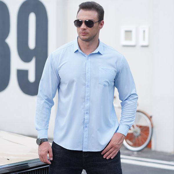 Elegante Blanco Plain Cheque Manga completa Manga larga camisas para hombres para los amantes del deporte
