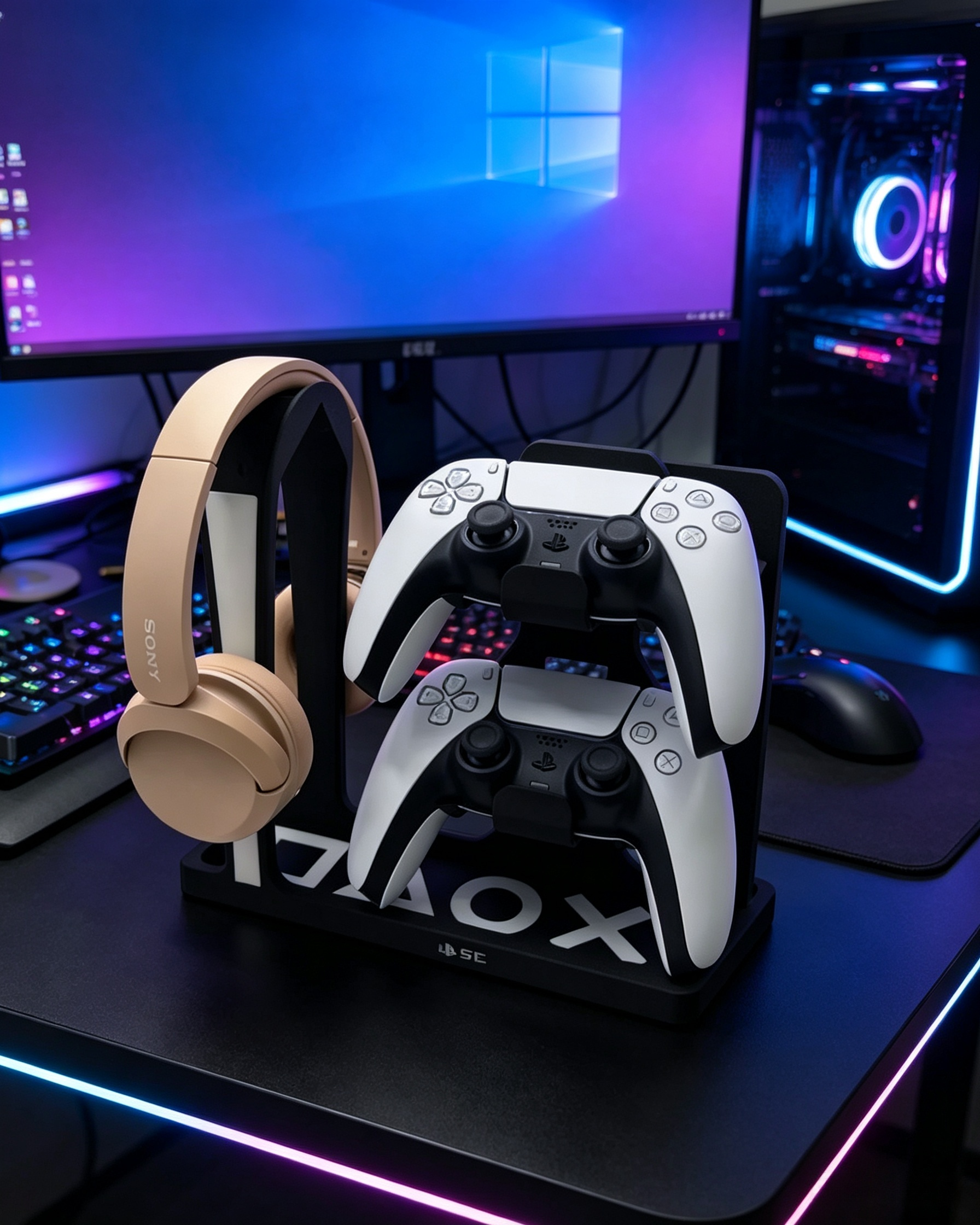 Headset Hanger Digital 3D Printing Game Symbol Base Desktop Dual Controller Holder