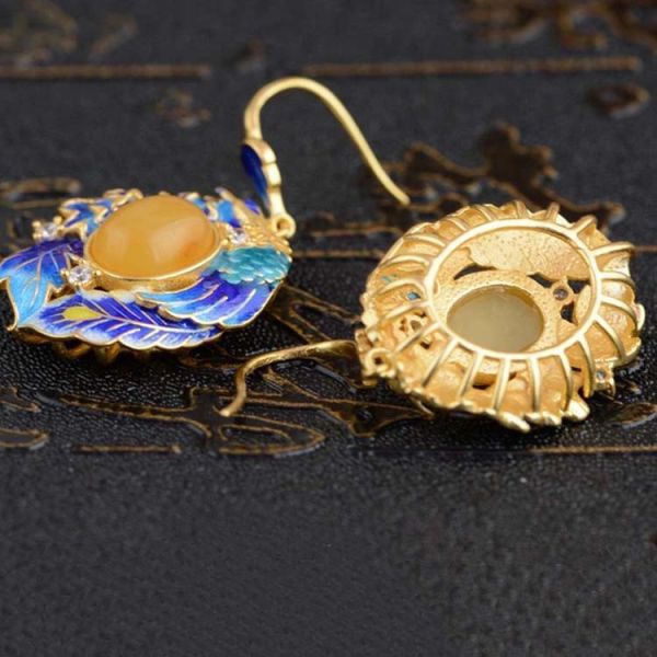 Retro 925 Silver Blue Enamel Mellite Drop Dangle Earrings(TRS30731)