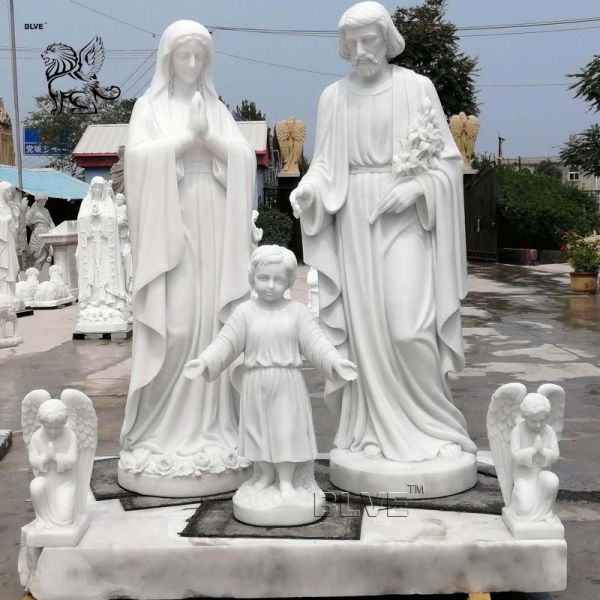 Marble Holy Family Statues Religious Life Size Jesus Stone Hand Carving Church Decor