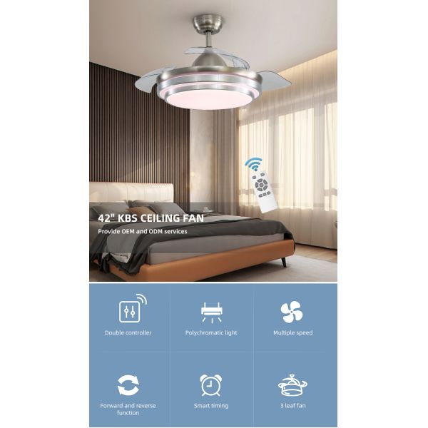 Super Bright  5000K 65W 42 Inch Flush Mount Ceiling Fan With Light retractable