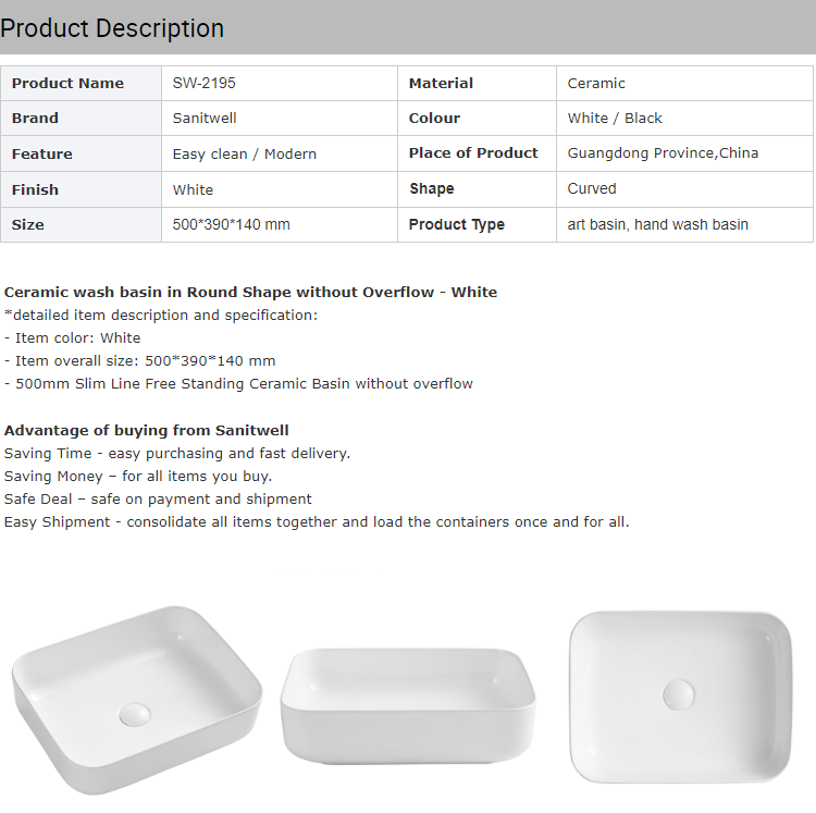 New Model White Chaozhou Above Counter Basin Top Bathroom Sink Wash Ceramic Basin