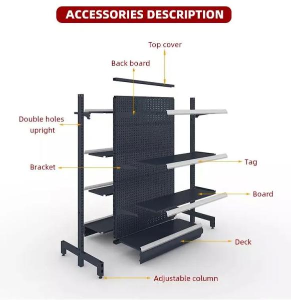 Factory Custom Size Color Mild Steel Double Sided Gondola Shelving Unit For Supermarket