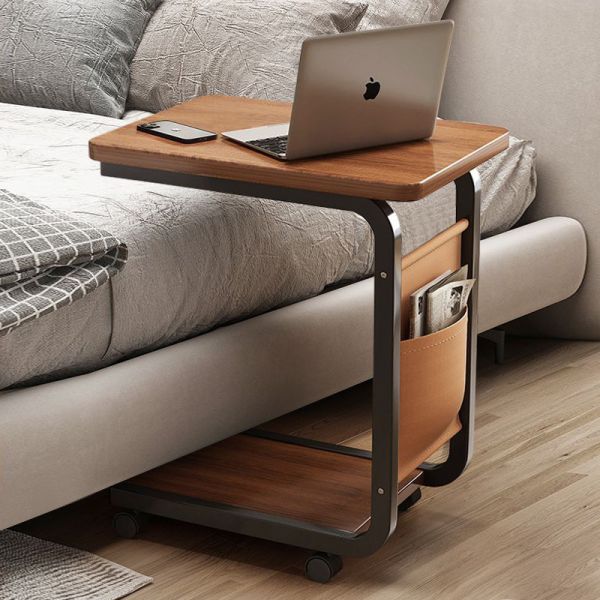 Space-Saving Living Room Furniture Corner Coffee Bedside Table with Wheels C Shape 2 Tiers End Rolling Storage Rack Shelf