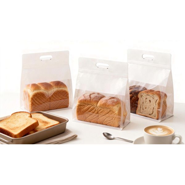 Custom  Ziplock Plastic Bread Bag Handle For Food Packaging
