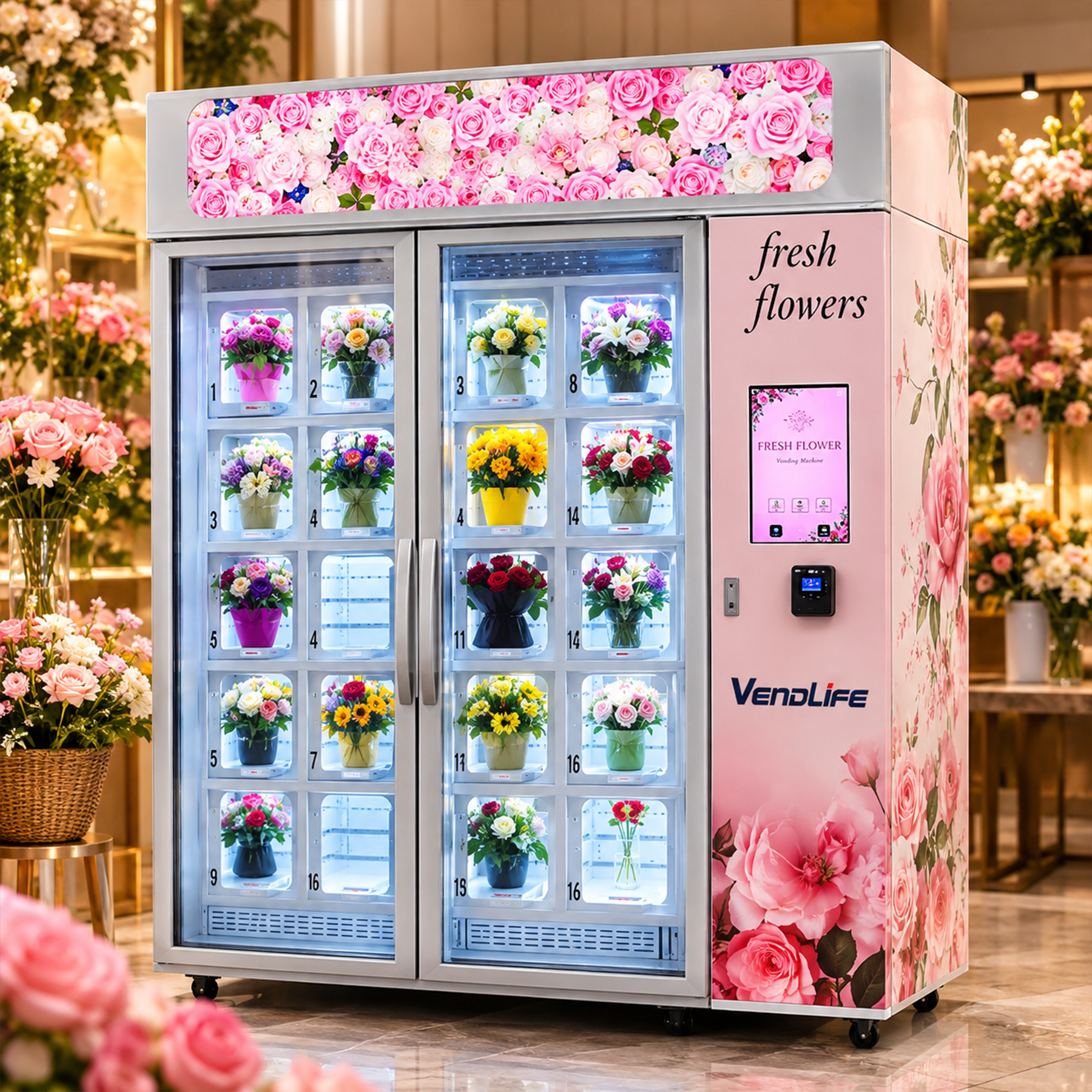 24-Hour Commercial Flower Vending Machine Commercial Flower Vending Machine with Temperature-Controlled Freshness, Automatic Self-Service Shopping, Card Payment and Customizable Flower Storage