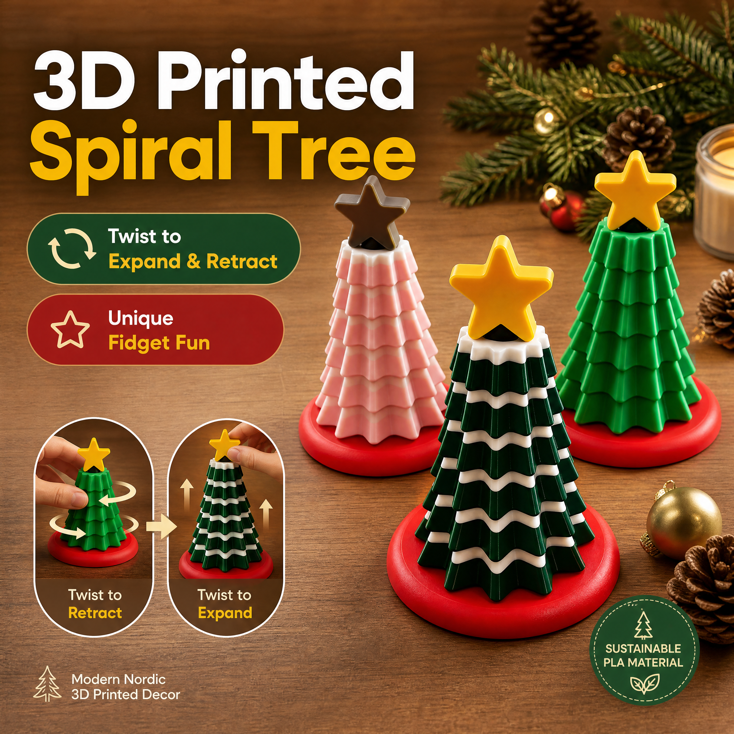 Spiral Twist 3d Print Christmas Decorations PETG Assembleable Christmas Tree Fidget Toy