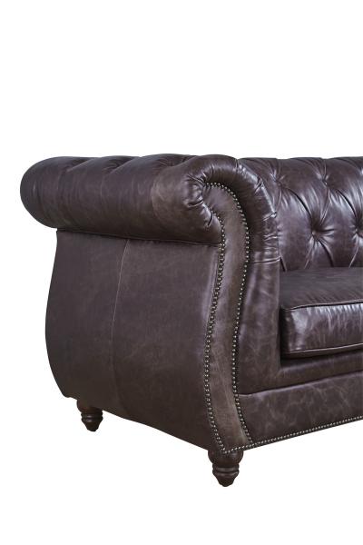 Vintage Double Color Three Seater Leather Sofa Durable Linen Full Hand Work Craft