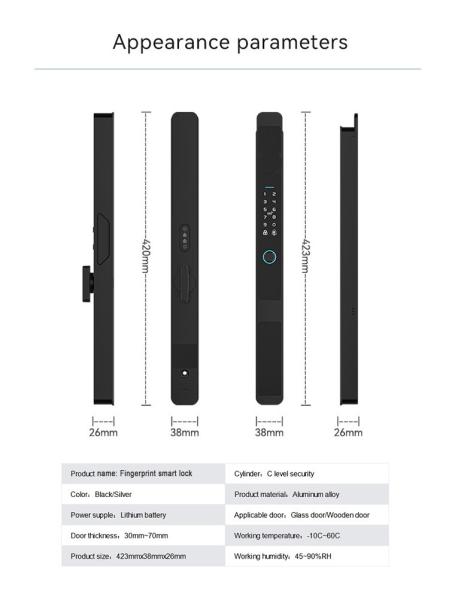 Glomarket Security Cerradura Inteligente Security Home Automatic Electric Wifi Fingerprint Digital Tuya Smart Door Lock