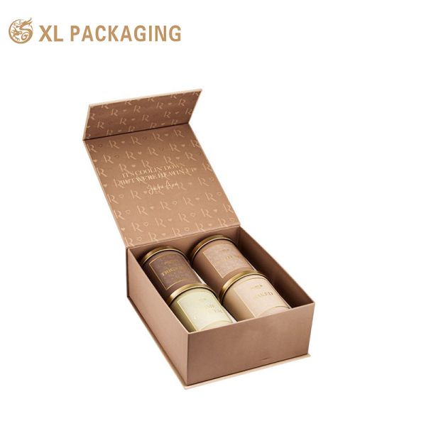 Custom Eco Textured Paper Magnetic Closure Gift Boxes for Candle Cups Tea Cans Packaging