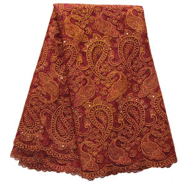Wine 120-130 cm width customizable embroidery beaded lace fabric bridal