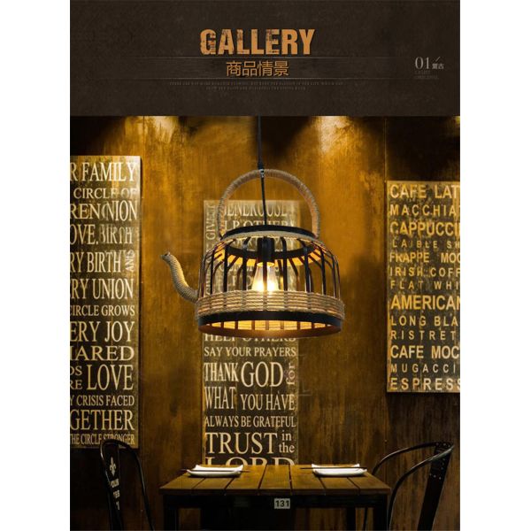 American Retro Teapot Industrial Pendant Lights Living Room Kitchen Rope Pendant Light(WH-VP-192)