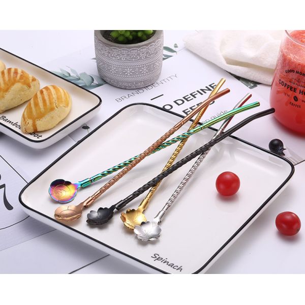 Logo Stamping Stainless Steel Spoon Straws / Elegantly Spoon Straws Metal