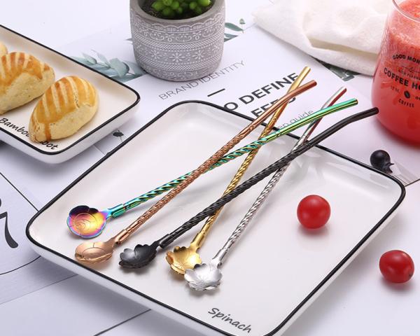 Logo Stamping Stainless Steel Spoon Straws / Elegantly Spoon Straws Metal
