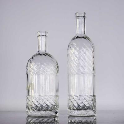 la bouteille de whiskey de 750ml Bourbon/bouteille de relief ronde/esprit bouché met/boisson alcoolisée en bouteille en verre de fantaisie
