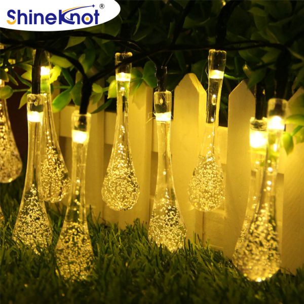 5000K Waterdrop Plug-in LED Light String for Courtyard Decor PVC Transparent Wire Colorful Colored Lighting