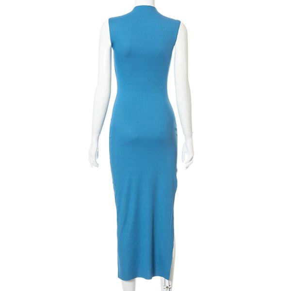 Round Neck High Waist Split Sleeveless Casual Maxi Dress