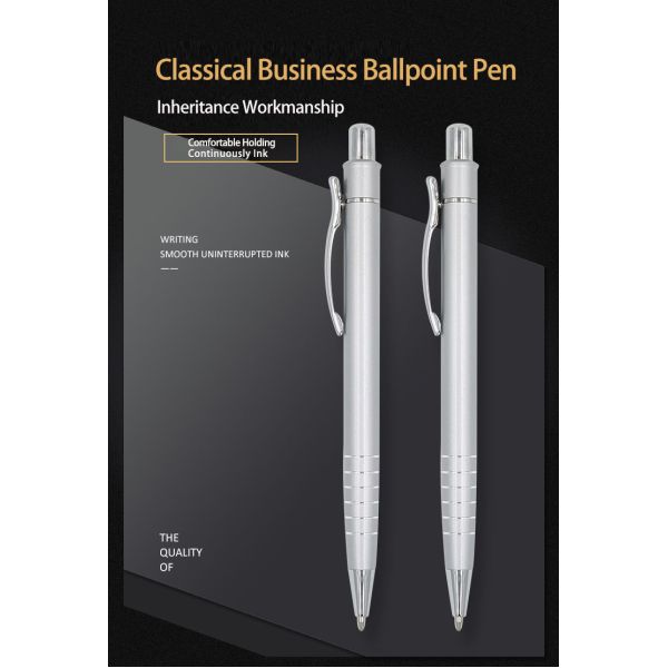 Wholesale Metal Silver Ball Pen With Custom Logo 1.0mm Smooth Writing Pen