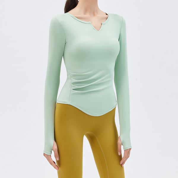 Women's Long Sleeve Yoga Top Mint Green Thumb Hole Cuffs Slim Fit for Workout