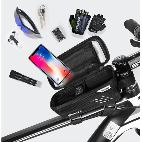 Front Tube Frame Bike Bicycle Handlebar Bag with 1L Capacity Waterproof Phone Mount