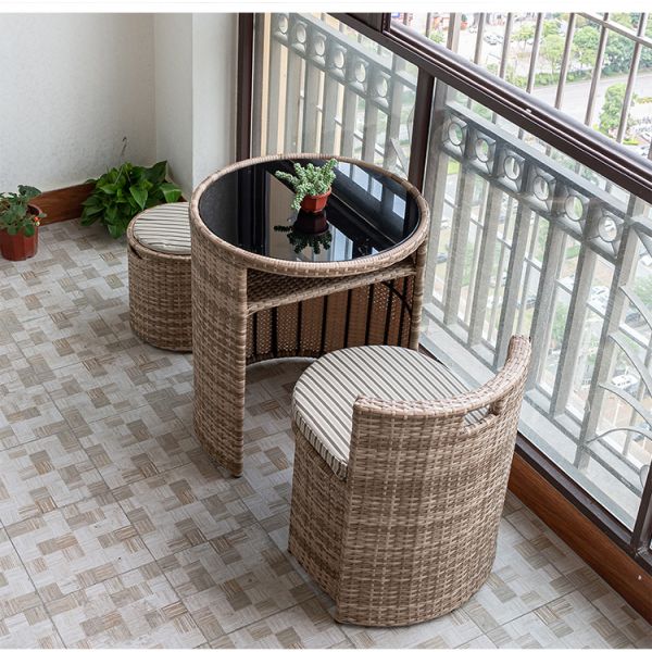 Eco Three Piece Rattan Furniture Waterproof Outdoor Dining Table And Chairs