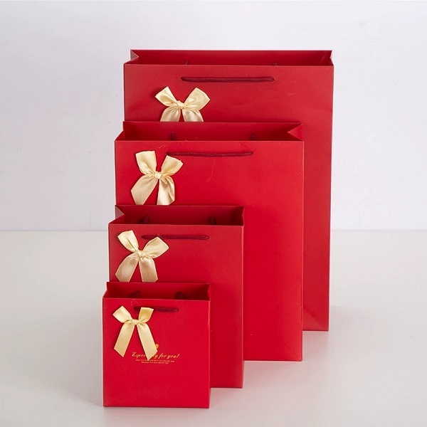 Paper Gift Shopping Bags with Satin Ribbon Bow Knot Handles for Luxury Retail