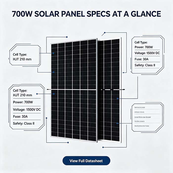 Commercial‑Grade 700W Bifacial Solar Module, Class‑1 Fire Safety for Rooftop Use