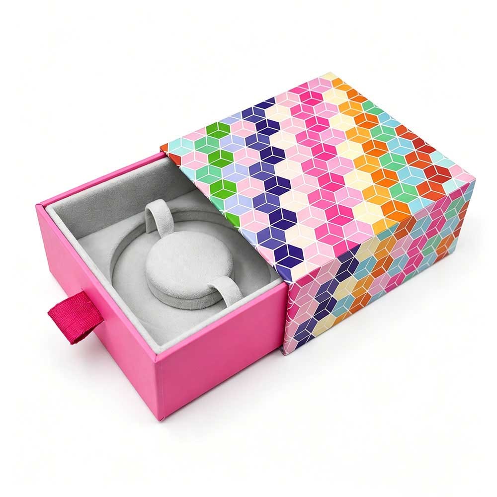 Colorful Drawer Jewelry Packaging Boxes with Grey Flocking Insert