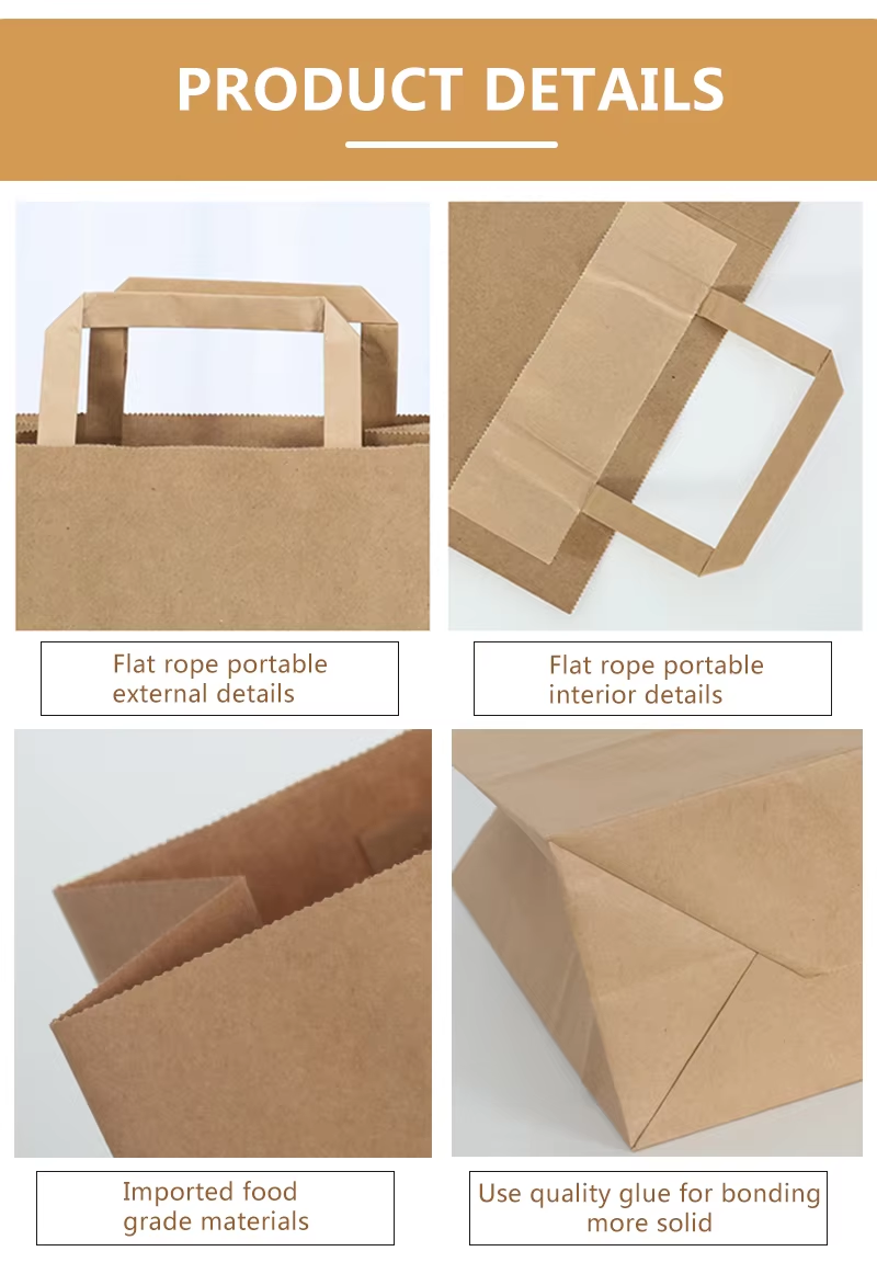 Environmentally Friendly Biodegradable Kraft Paper Shopping Bag Flat Handle Customized Logo Packaging